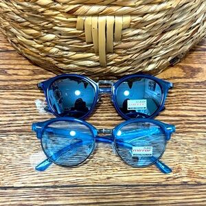 Blue Round Sunglasses with Mirrored Lenses